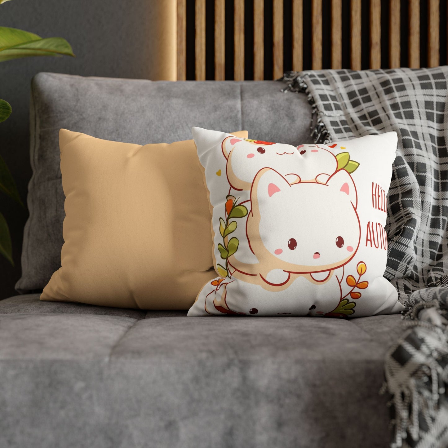 Autumn Stacked Kitties | Faux Suede Square Pillowcase