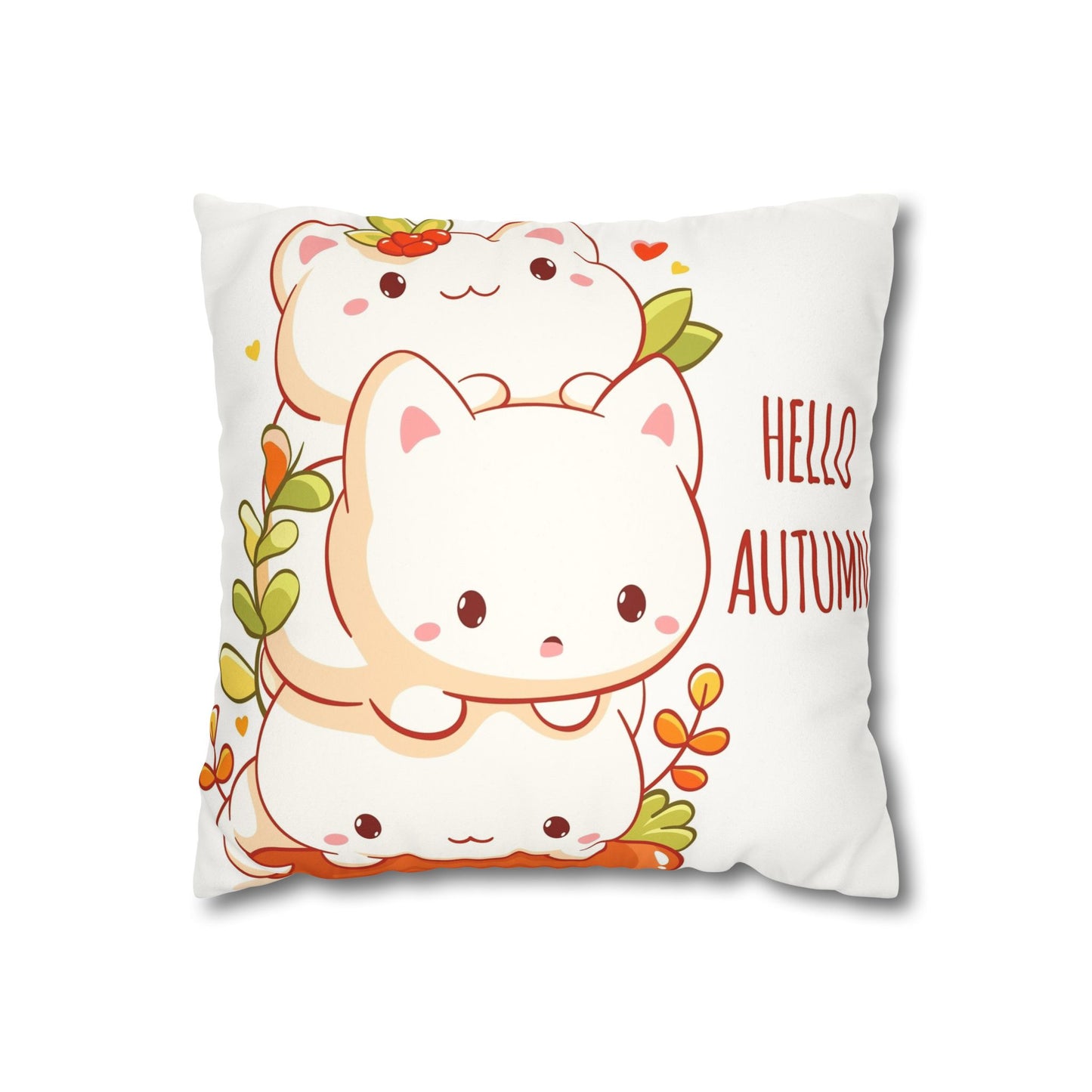 Autumn Stacked Kitties | Faux Suede Square Pillowcase