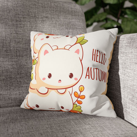Autumn Stacked Kitties | Faux Suede Square Pillowcase